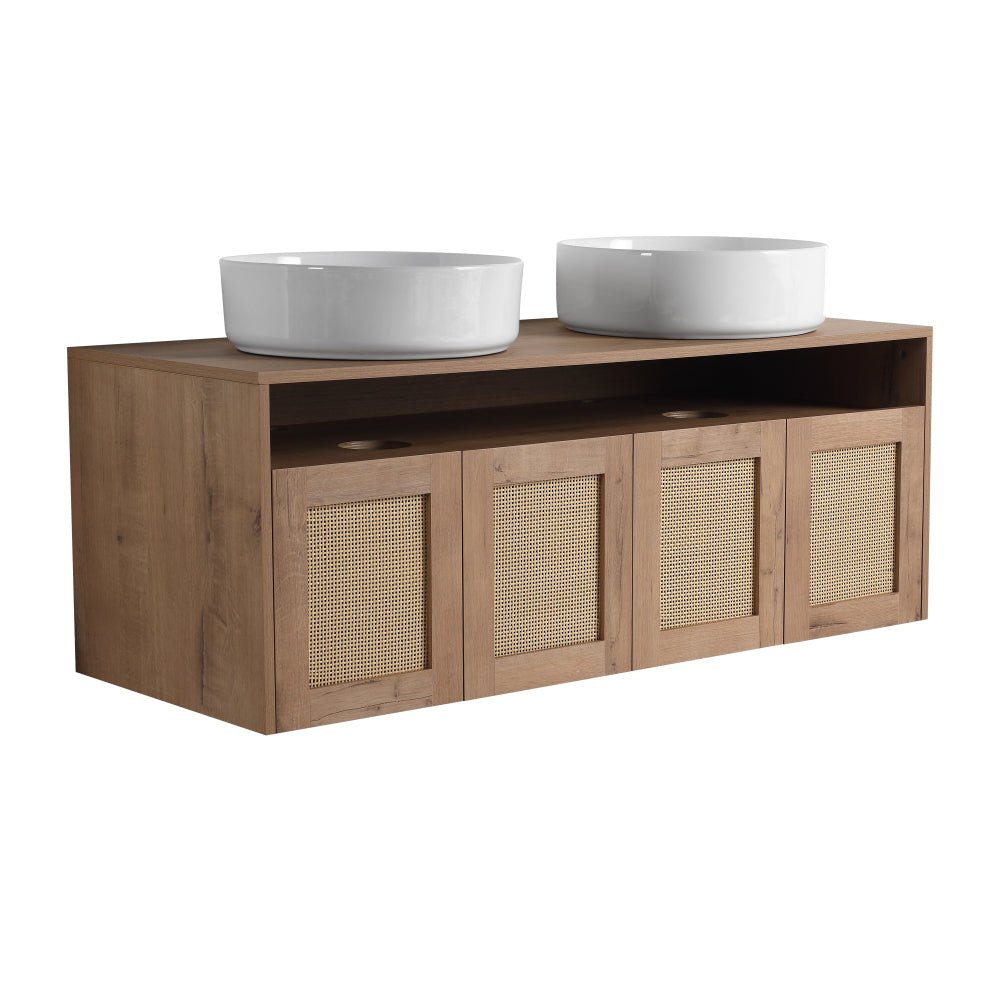 48" Bathroom Vanity with Black Ceramic Art Sink, 4-Soft Close Door, Float Mounting Design, Plywood (KD-Packing)