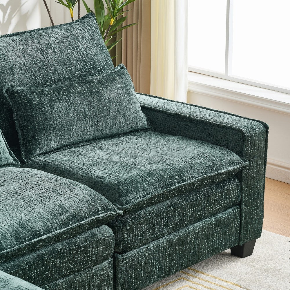 99'' Sectional Cloud Deep Seat Couch, Modern Comfy Chenille L Shaped Sectional Sofa for Living Room Set, Upholstered 4-Seats Sofa Couch with Movable Ottoman,Green