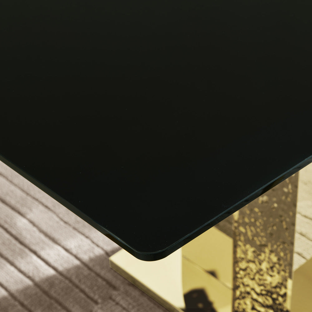 Gold stainless steel legs dining table 70.08 inch black tempered glass top