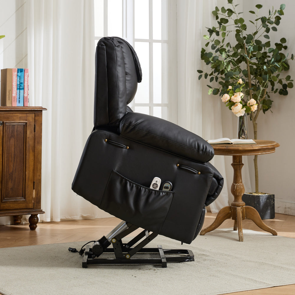 Black PU Remote-Controlled Heating and Massage Assistive Recliner for SeniorsI