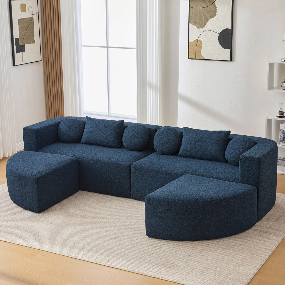 Boneless Couch Modular Sectional Sofa 114.9" Free-combined Sofa Couch Sofa Bed Compression Sofa with Deep Seating and Curved Design for Living Room, Black