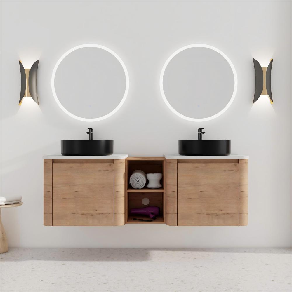 42'' Wall-Mounted Bathroom Vanity With Ceramic Art Sink, and 1-Storage Shelves, 2-Soft-Close Door, KD-Packing, Plywood