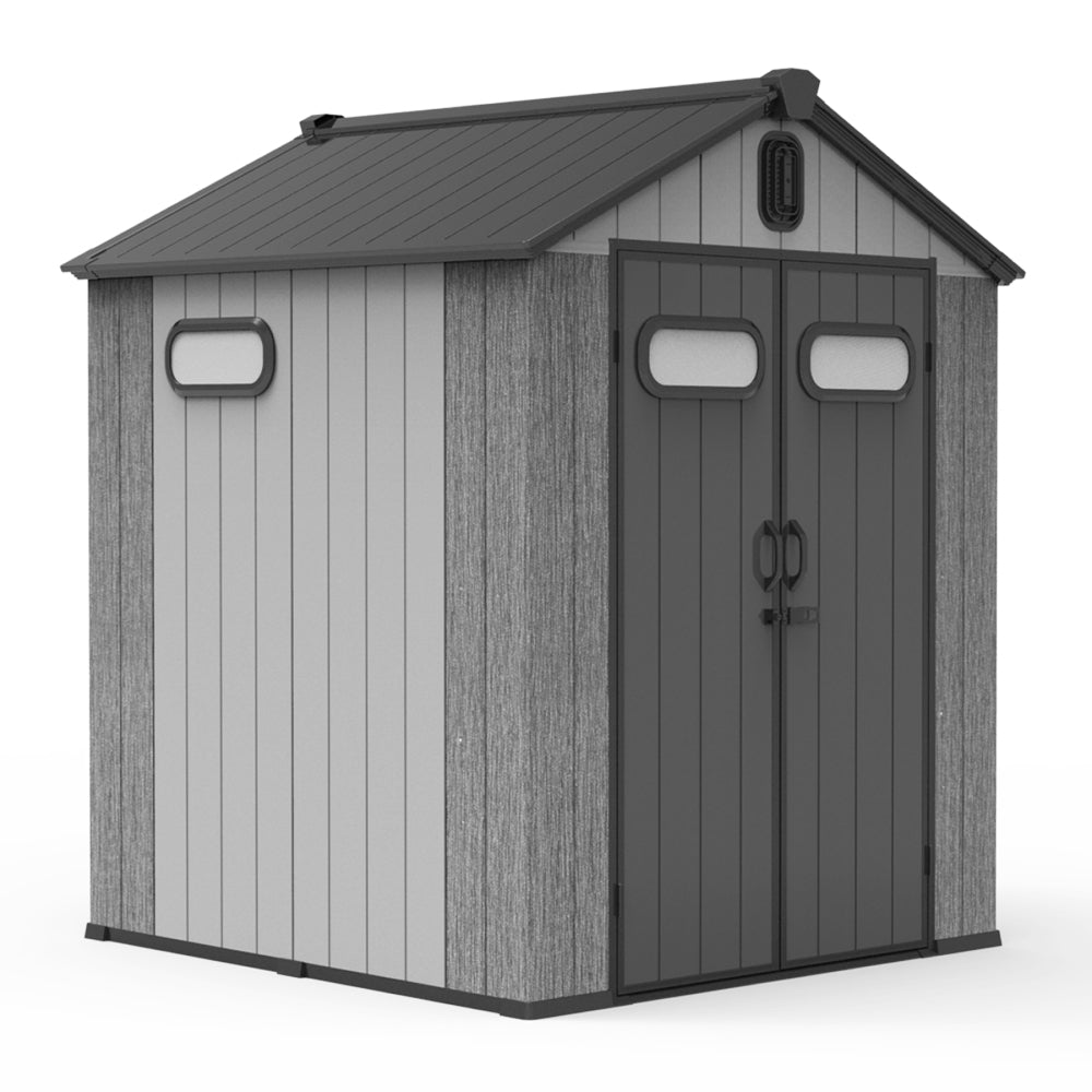 8x8FT Resin Outdoor Storage Shed with Lockable Door, Waterproof Outside Sheds with Windows & Vents, Heavy-Duty Plastic Tool Storage Shed for Patio Furniture, Lawn Mower, Bike