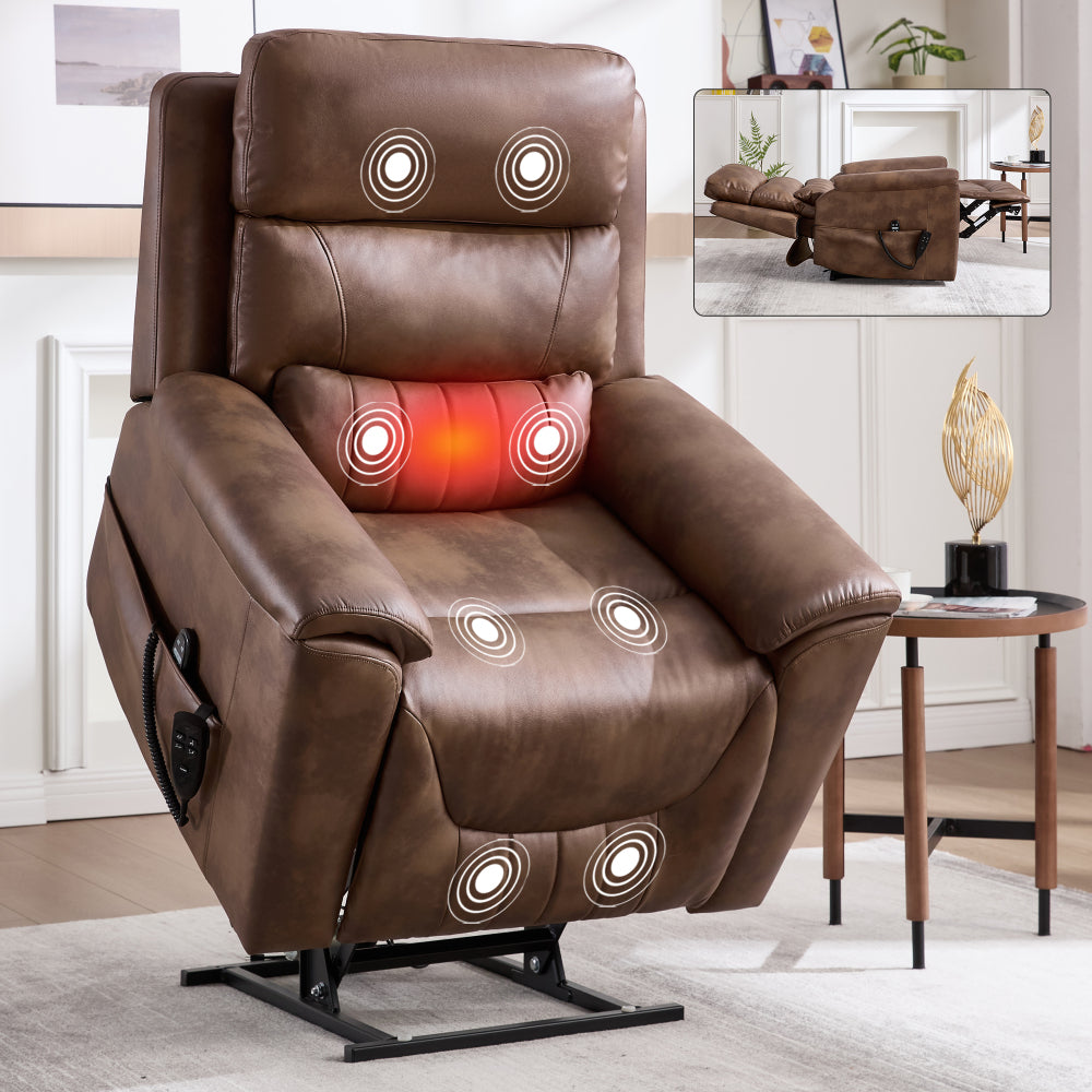 Dual Motor Infinite Position Up to 350 LBS Leatherair Power Lift Recliner Chair, Heavy Duty Motion Mechanism with 8-Point Vibration Massage and Lumbar Heating,Grey