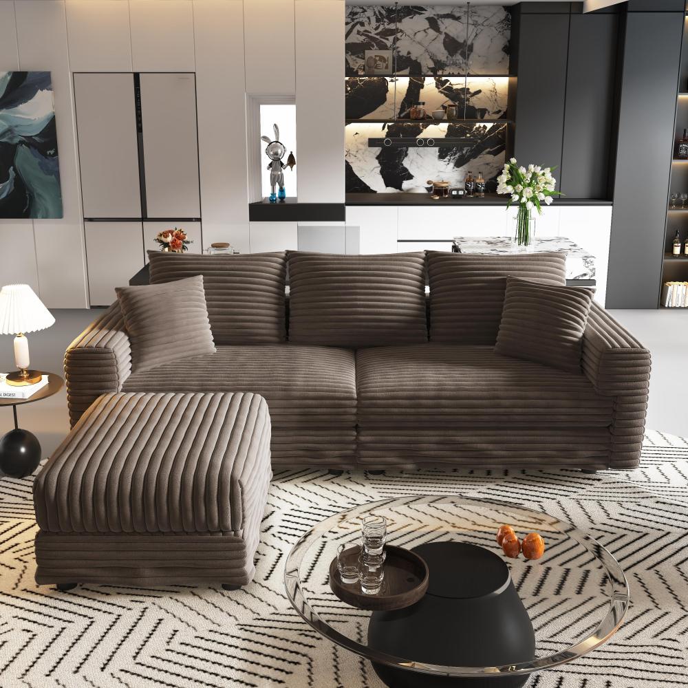 82.7 "Plush Corduroy 3-Seat Sofa,Modern Comfy Upholstered Sofa Cloud Couch,Deep Seat Couches with Soft Pillows and 1 Ottomans,Convertible Sofa Lounge Chair,Green(ETA:8.15)