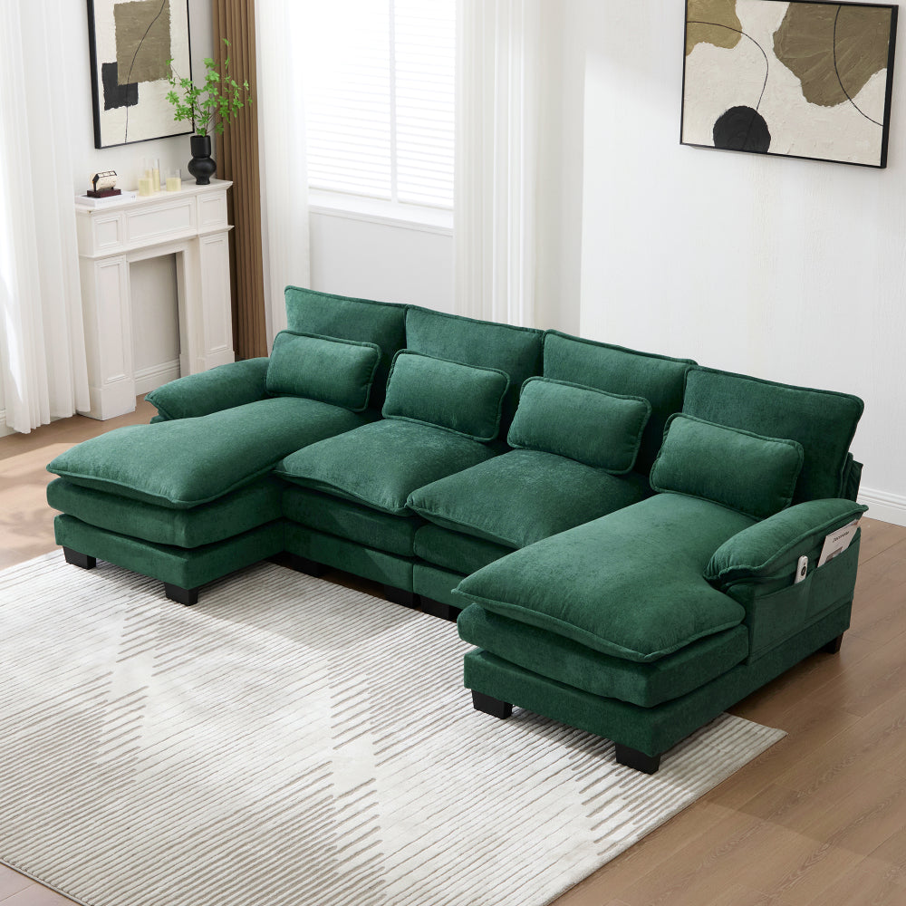 UNITED WE WIN U Shaped Cloud Couch, 110" Chenille Comfy 4 Seat Sectional Couches for Living Room, Modular Sofa Sleeper with Double Chaise & Memory Foam for Apartment