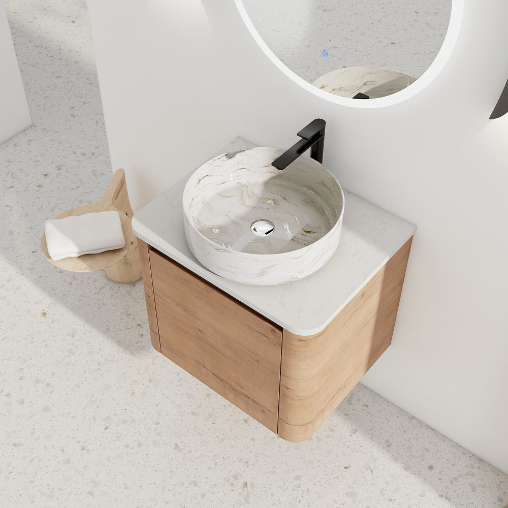 42'' Wall-Mounted Bathroom Vanity With Ceramic Art Sink, and 1-Storage Shelves, 2-Soft-Close Door, KD-Packing, Plywood