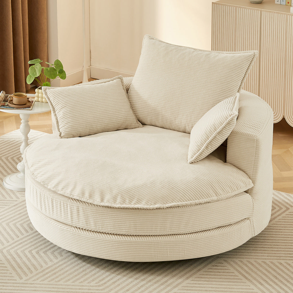 360° Swivel Sofa Chair Accent Barrel Chair 57.5" Swivel Round Chair with Dual-layer Cushion Design and 3 Removable Pillows for Living Room, Bedroom, Office and Hotel, Blue