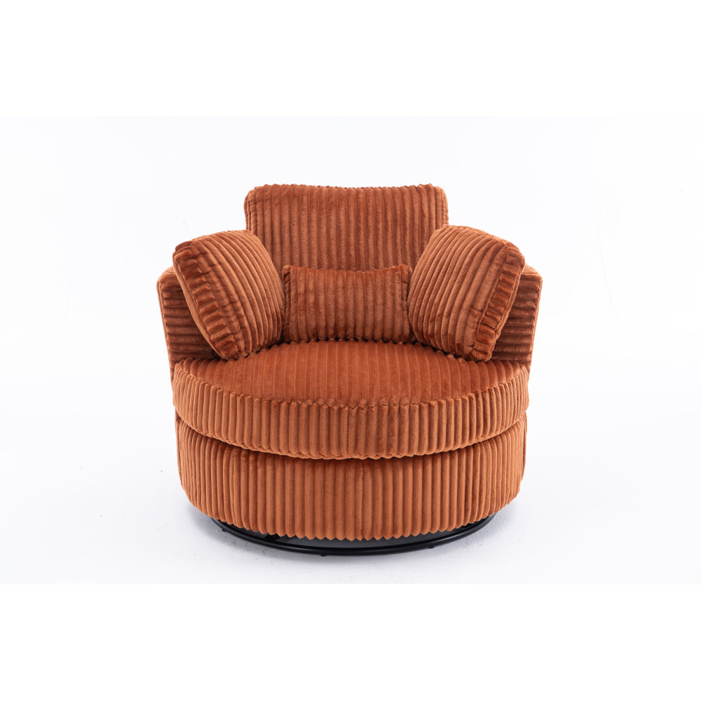 Oversized 360 Degreed Swivel Accent Chair Modern Soft Plush Corduroy Round Barrel Chair for Living Room Bedroom with Pillows, Orange