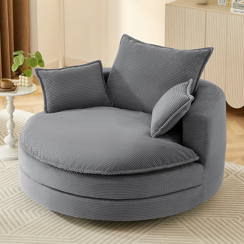 360° Swivel Sofa Chair Accent Barrel Chair 57.5" Swivel Round Chair with Dual-layer Cushion Design and 3 Removable Pillows for Living Room, Bedroom, Office and Hotel, Blue