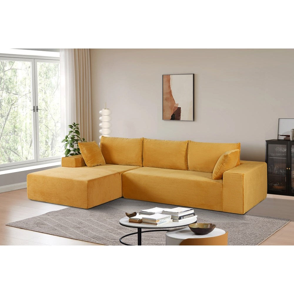 CozyForm Convertible Sectional Sofa in Soft Corduroy, Modern Comfy Couch with Full Foam Cushioning, Cozy Sleeper Sectional for Living Room, Bedroom, No Assembly Required, Ivory - Right Facing