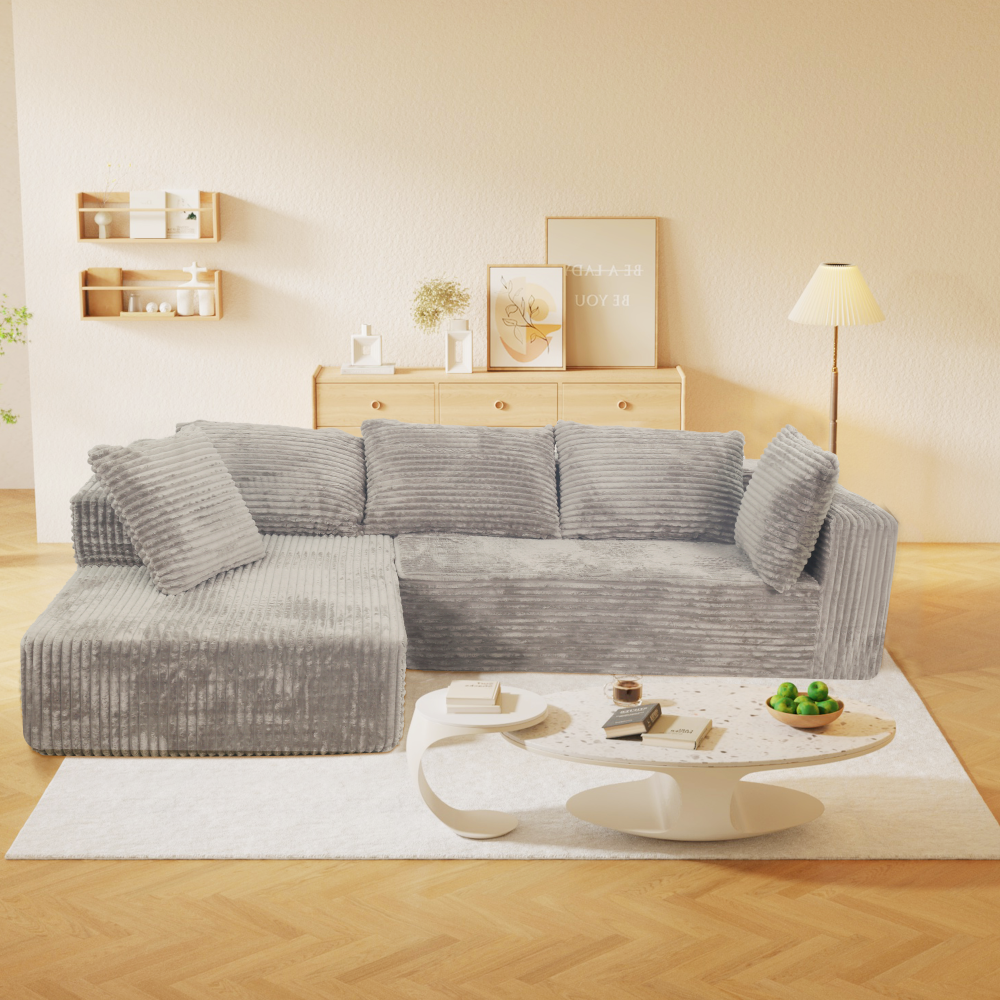 Cloud Sectional Couch with L-Shape Chaise,Modern Modular Sofa with Deep Seat, Upholstered Couches for Living Room Bedroom,No Assembly Required, Black (Plush Corduroy Fabric)