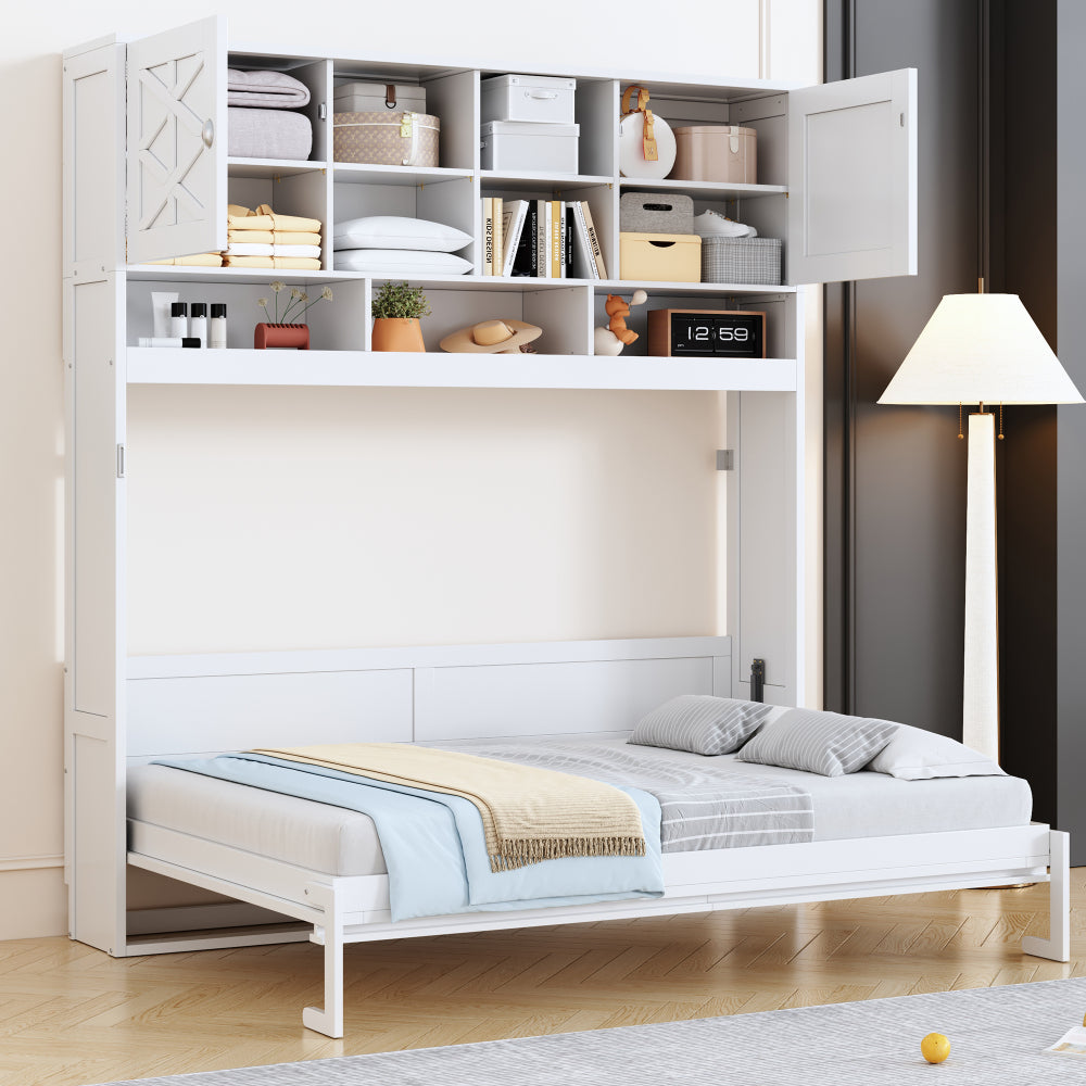 Queen Size Murphy Bed with Hydraulic Lift & Desk Design, White(OLD SKU: N820S00033K)