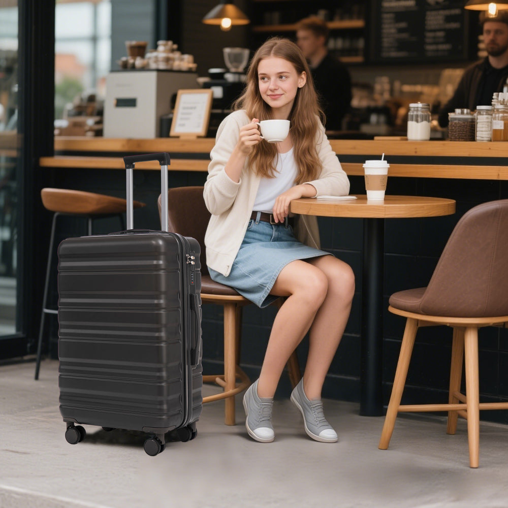HIFINE TOURIST 20"/24"/28" 3 pcs/set in ABS Spinner Wheel Luggage, Carry on Suitcase, Matching Color, Combination Lock (Dark Gray)
