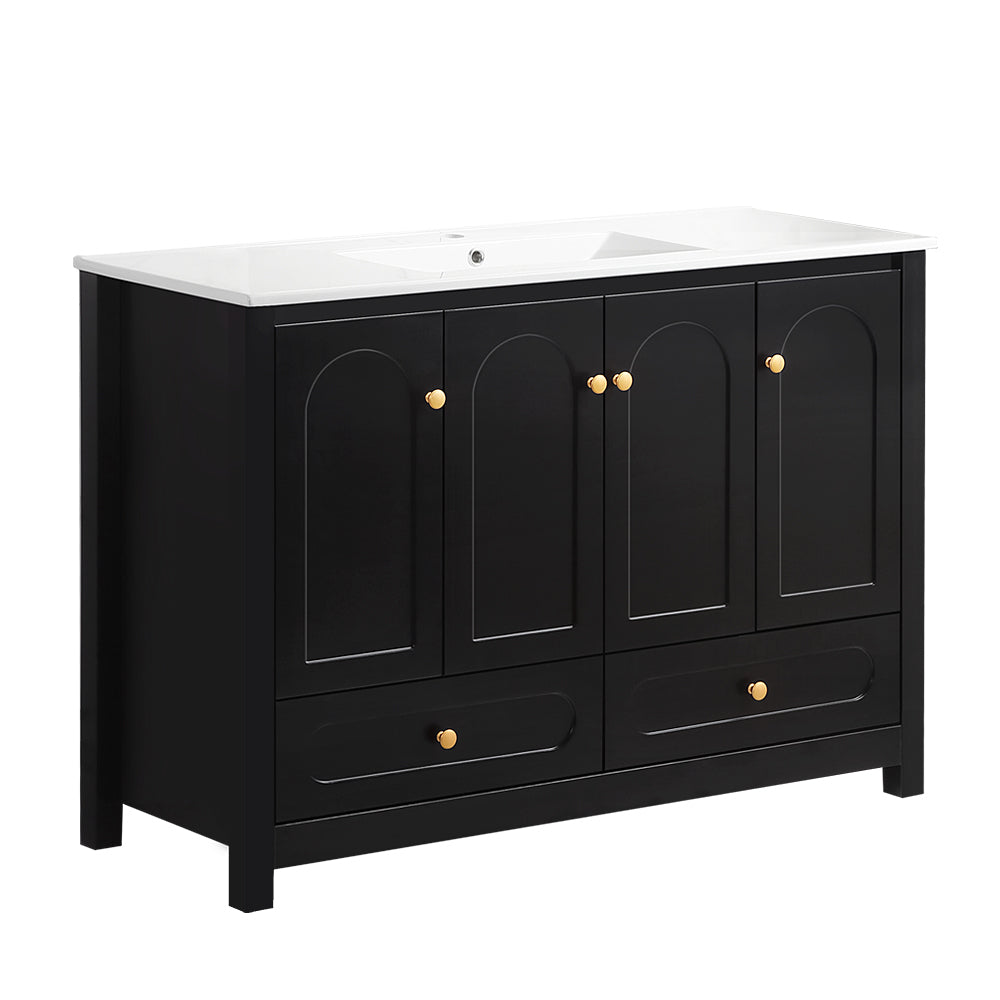 48" black Bathroom Vanity with Ceramic Sink Combo, Abundant Storage Cabinet -4 Soft close doors and 2drawers