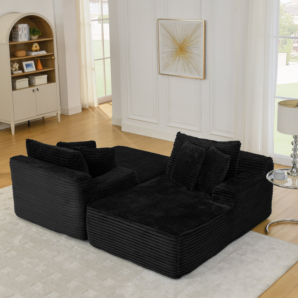 Two-seater lazy sofa lounge chair,Compressed sofa no assembly required, made of velvet fabric, fluffy modern lounge chair, used for indoor living rooms and bedrooms-Black