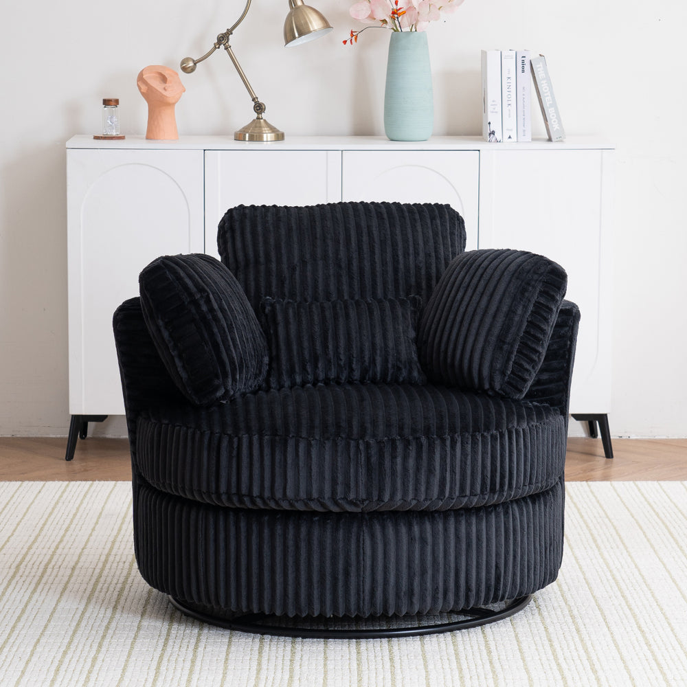 Oversized 360 Degreed Swivel Accent Chair Modern Soft Plush Corduroy Round Barrel Chair for Living Room Bedroom with Pillows, Orange