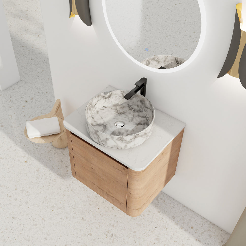 42'' Wall-Mounted Bathroom Vanity With Ceramic Art Sink, and 1-Storage Shelves, 2-Soft-Close Door, KD-Packing, Plywood