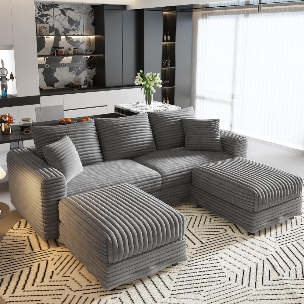 82.7 "Plush Corduroy 3-Seat Sofa,Modern Comfy Upholstered Sofa Cloud Couch,Deep Seat Couches with Soft Pillows and 1 Ottomans,Convertible Sofa Lounge Chair,Green(ETA:8.15)
