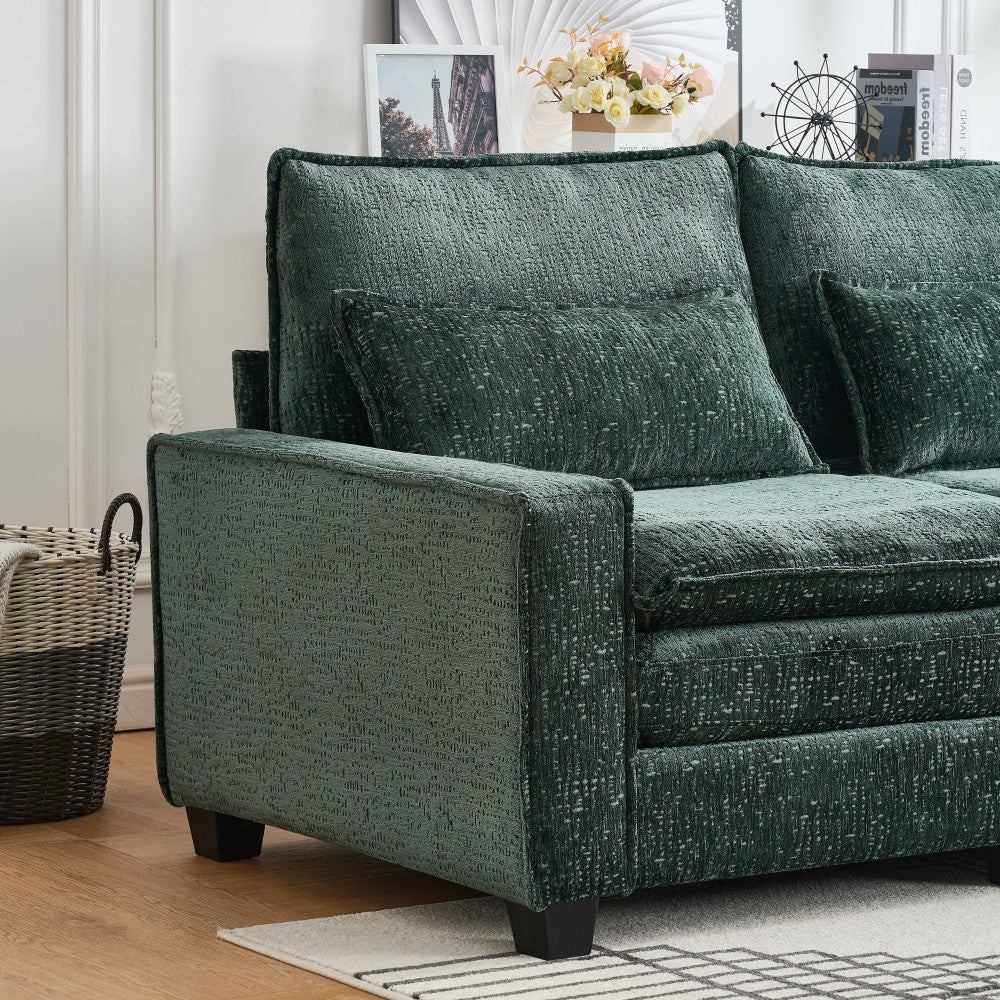 99'' Sectional Cloud Deep Seat Couch, Modern Comfy Chenille L Shaped Sectional Sofa for Living Room Set, Upholstered 4-Seats Sofa Couch with Movable Ottoman,Green