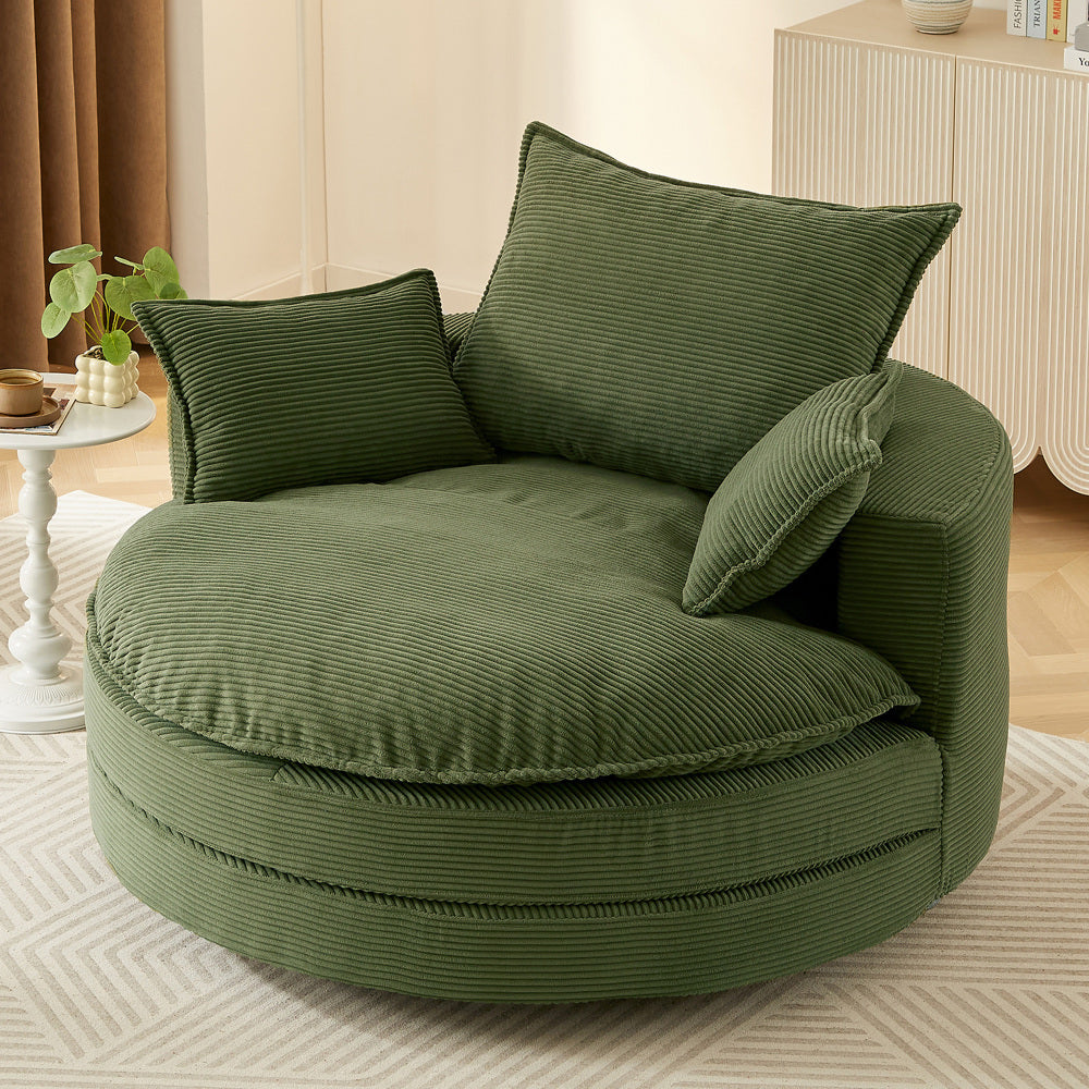 360° Swivel Sofa Chair Accent Barrel Chair 57.5" Swivel Round Chair with Dual-layer Cushion Design and 3 Removable Pillows for Living Room, Bedroom, Office and Hotel, Blue