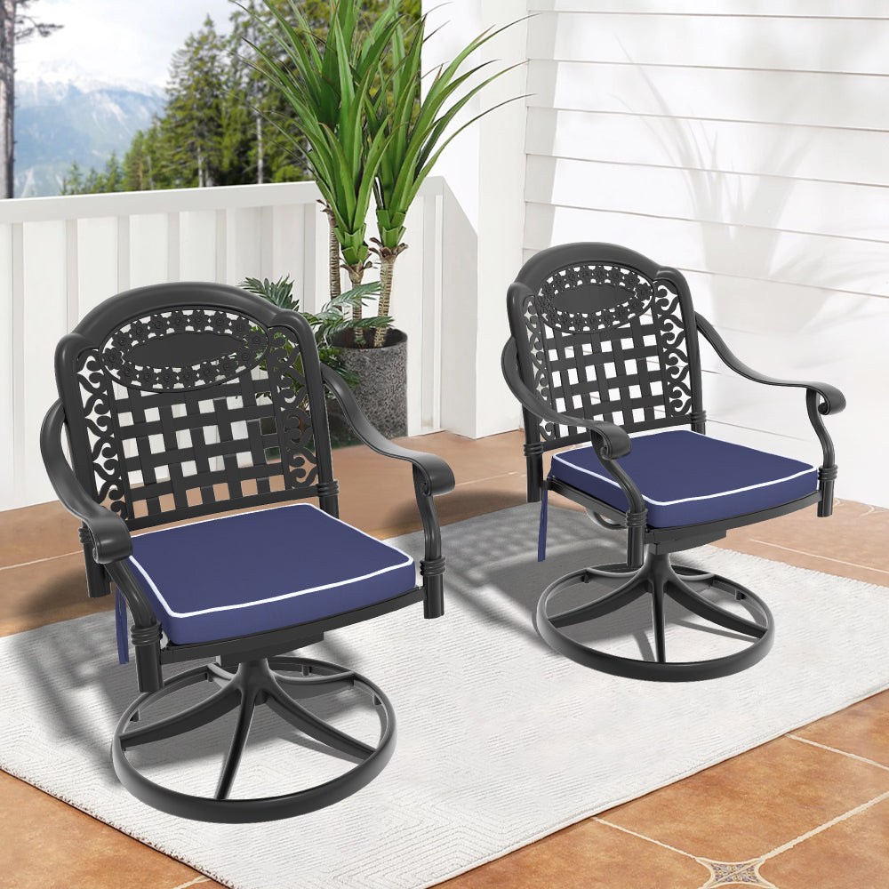 Cast Aluminum Patio Swivel Chair 4PCS With Black Frame and Brown Cushions