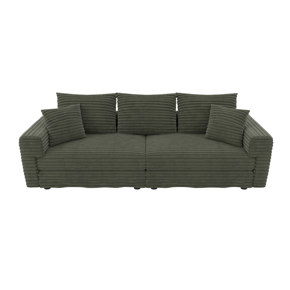 82.7 "Plush Corduroy 3-Seat Sofa,Modern Comfy Upholstered Sofa Cloud Couch,Deep Seat Couches with Soft Pillows and 1 Ottomans,Convertible Sofa Lounge Chair,Green(ETA:8.15)