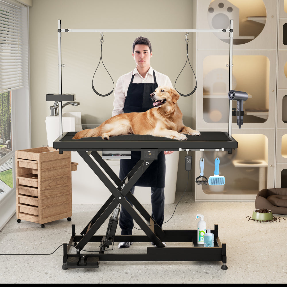 Update electric pet grooming table, 110V/220V professional groomer recommend super Deluxe electric pet grooming table, height adjust from 8 up to 36inch BLACK COLOR
