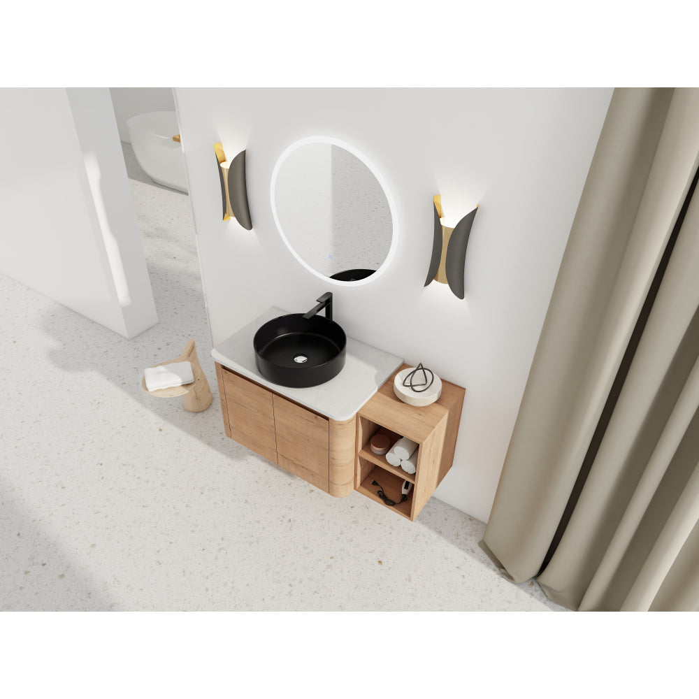 42'' Wall-Mounted Bathroom Vanity With Ceramic Art Sink, and 1-Storage Shelves, 2-Soft-Close Door, KD-Packing, Plywood