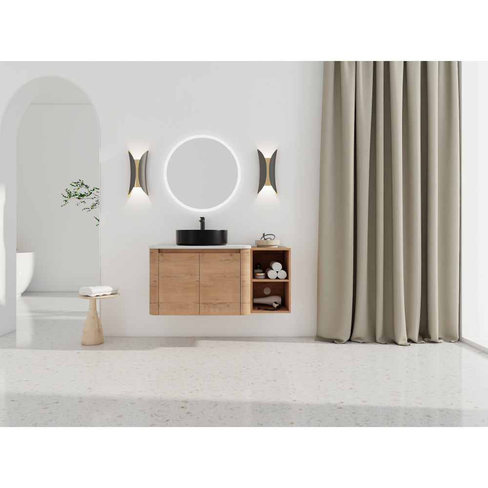 42'' Wall-Mounted Bathroom Vanity With Ceramic Art Sink, and 1-Storage Shelves, 2-Soft-Close Door, KD-Packing, Plywood