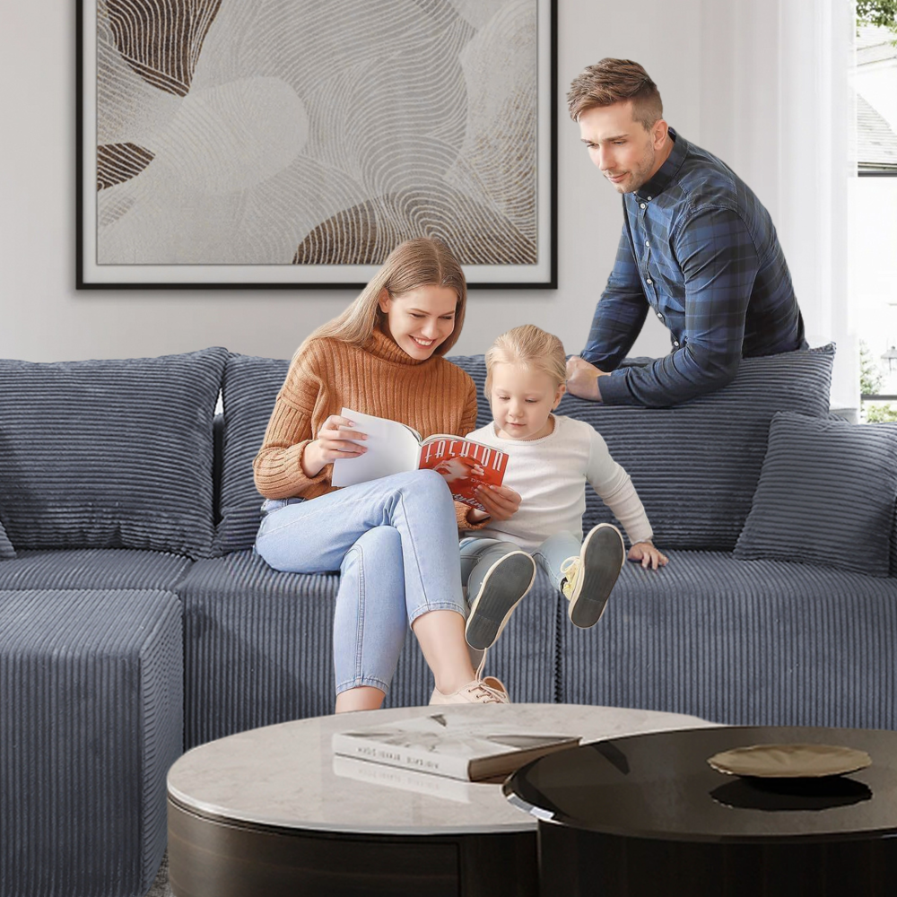 4-Piece Modular L-Shaped Sectional Sofa, No Assembly Needed, Convertible Couch with Spacious Chaise Lounge, Premium Corduroy Upholstery, Flexible Layout for Living Room or Apartment, Grey