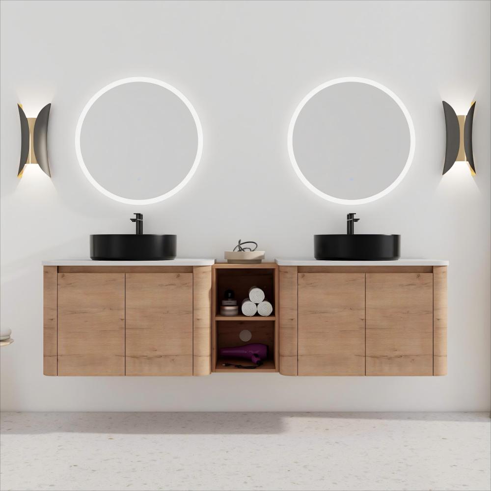 42'' Wall-Mounted Bathroom Vanity With Ceramic Art Sink, and 1-Storage Shelves, 2-Soft-Close Door, KD-Packing, Plywood