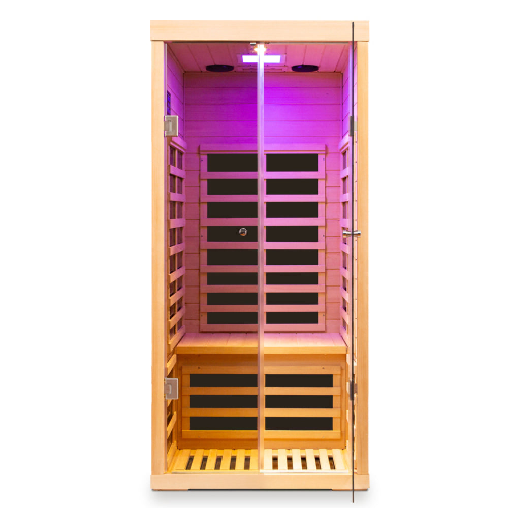 One person large glass hemlock sauna