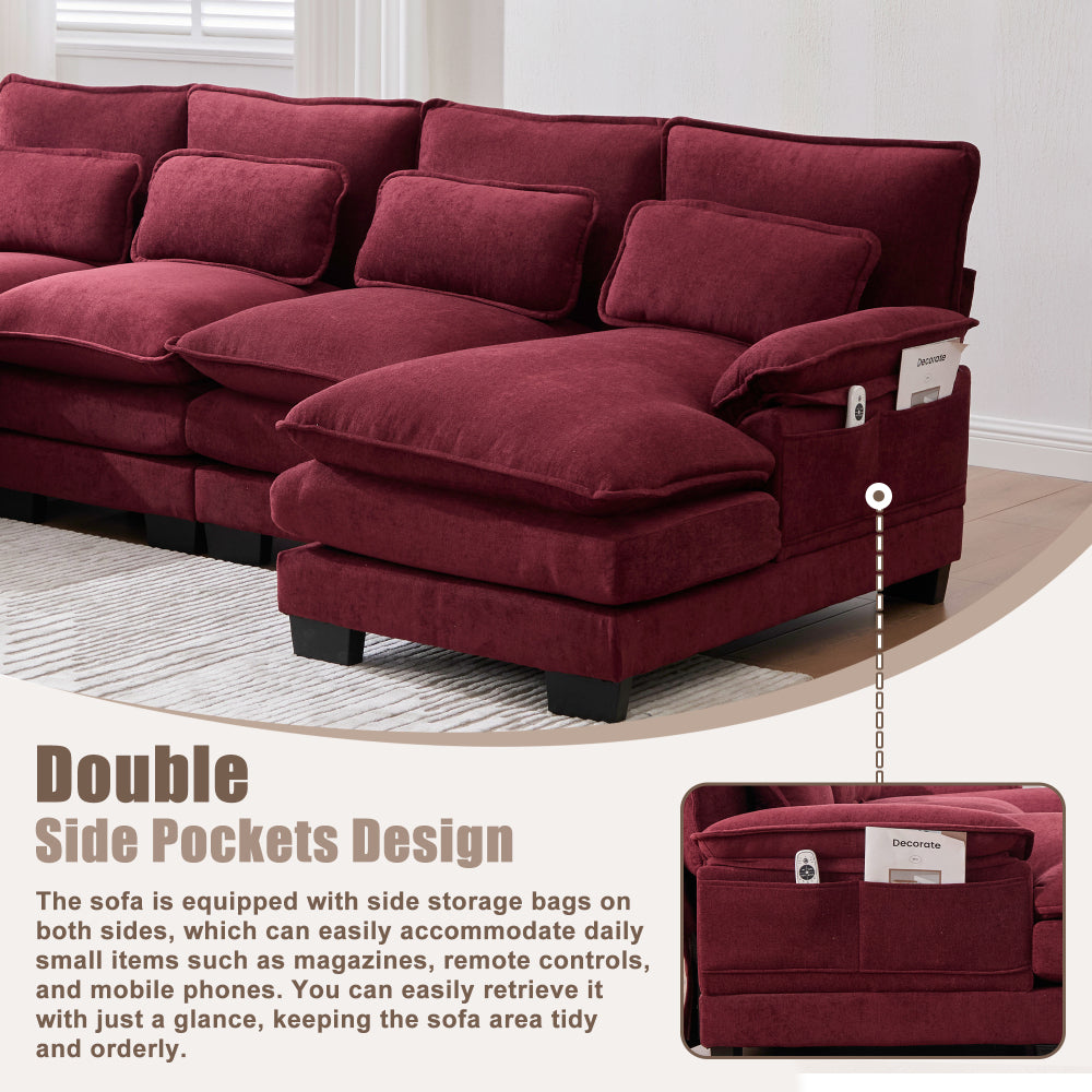 UNITED WE WIN U Shaped Cloud Couch, 110" Chenille Comfy 4 Seat Sectional Couches for Living Room, Modular Sofa Sleeper with Double Chaise & Memory Foam for Apartment