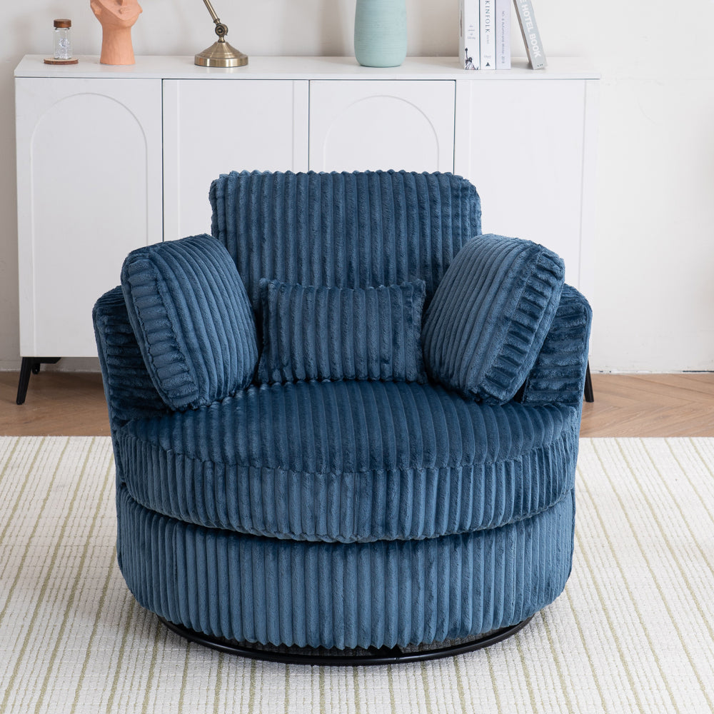 Oversized 360 Degreed Swivel Accent Chair Modern Soft Plush Corduroy Round Barrel Chair for Living Room Bedroom with Pillows, Orange