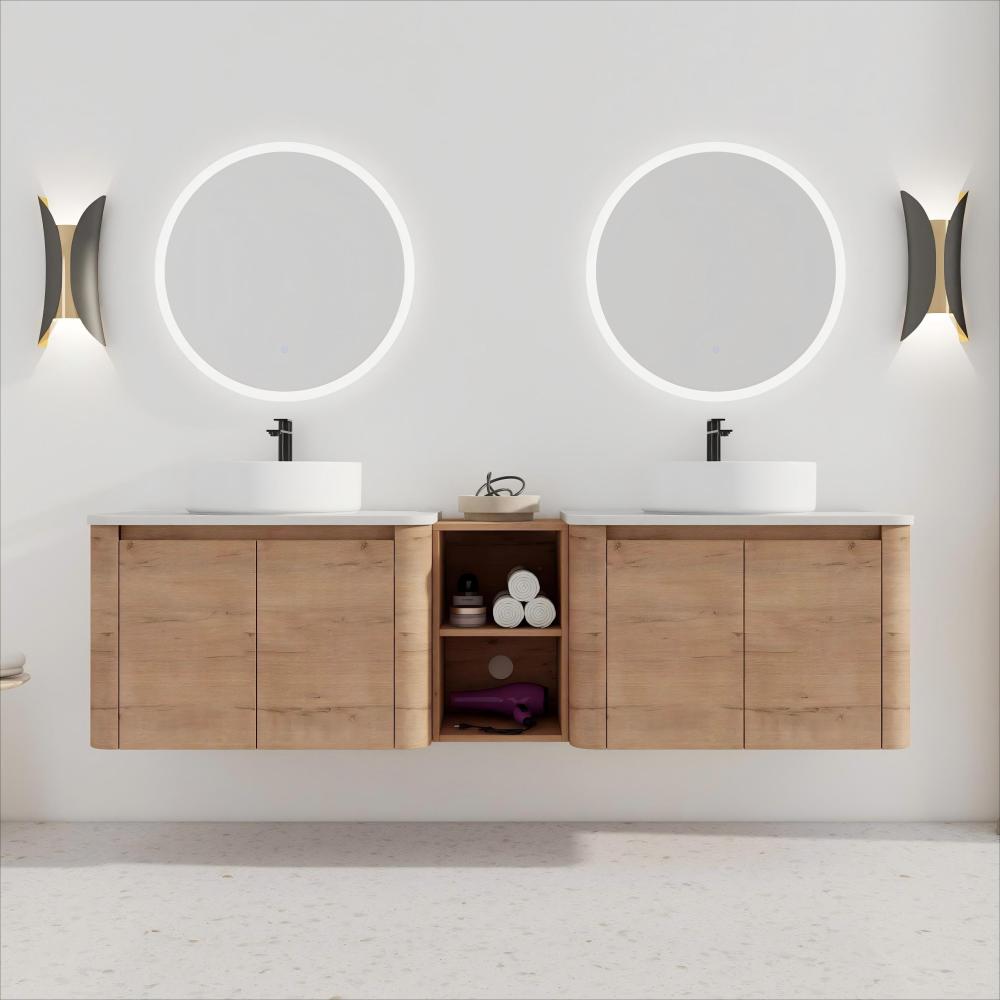 42'' Wall-Mounted Bathroom Vanity With Ceramic Art Sink, and 1-Storage Shelves, 2-Soft-Close Door, KD-Packing, Plywood