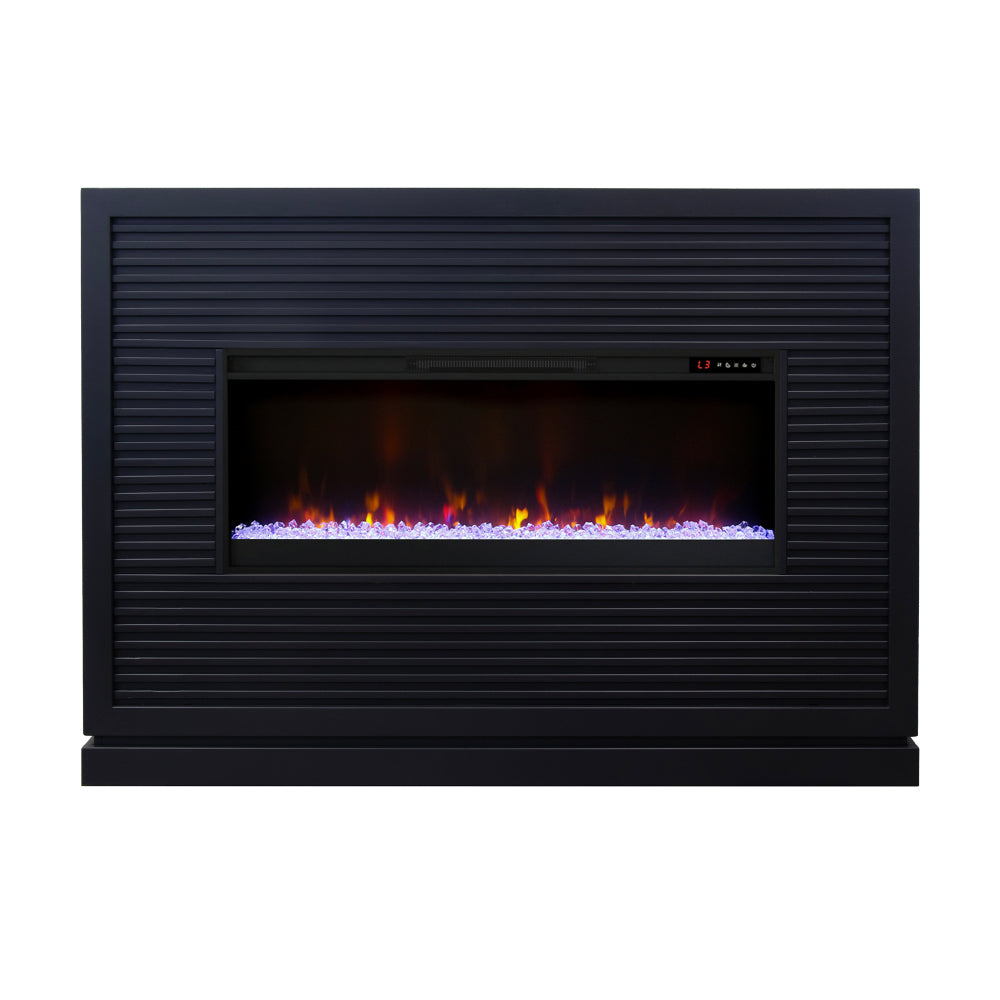 Riviera 64 inch Fireplace Mantel, Minimal Assembly, Solid Wood, Black Finish