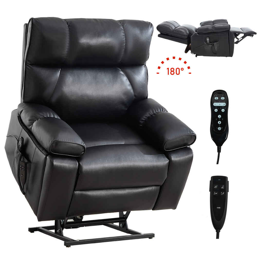 Black Leatheraire Heat Massage Dual Motor Infinite Position Up to 350 LBS Large Electric Power Lift Recliners with Hidden Cup Holders, Power-Remote, Medium-firm and Heavy Duty