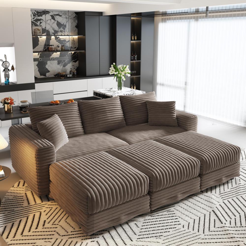 82.7 "Plush Corduroy 3-Seat Sofa,Modern Comfy Upholstered Sofa Cloud Couch,Deep Seat Couches with Soft Pillows and 1 Ottomans,Convertible Sofa Lounge Chair,Green(ETA:8.15)