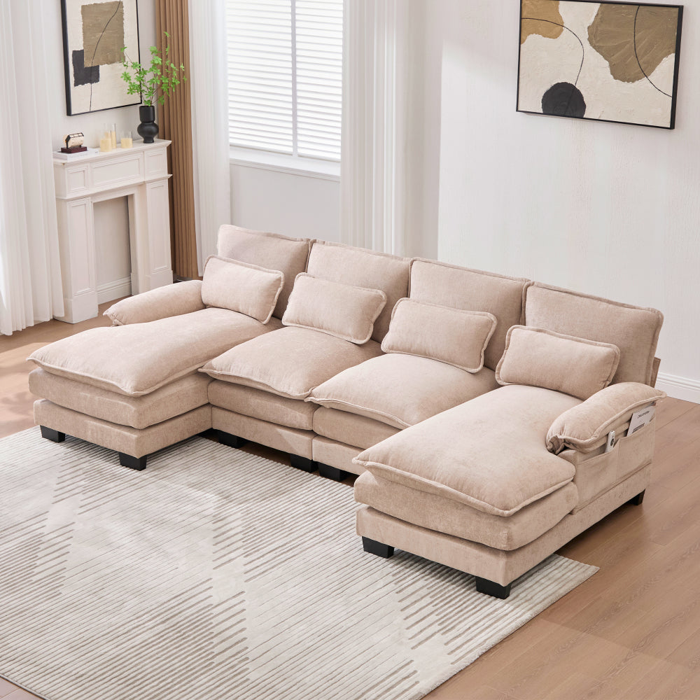 UNITED WE WIN U Shaped Cloud Couch, 110" Chenille Comfy 4 Seat Sectional Couches for Living Room, Modular Sofa Sleeper with Double Chaise & Memory Foam for Apartment
