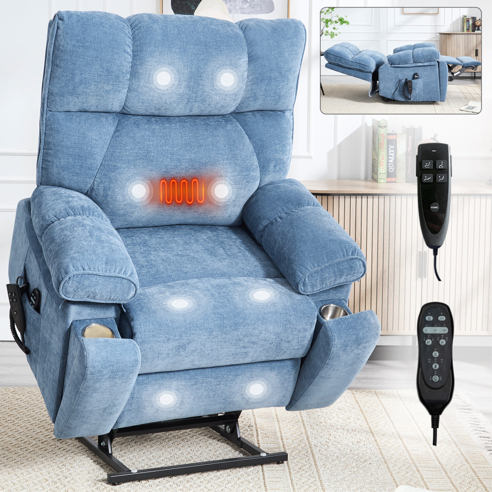 Black Leatheraire Heat Massage Dual Motor Infinite Position Up to 350 LBS Large Electric Power Lift Recliners with Hidden Cup Holders, Power-Remote, Medium-firm and Heavy Duty