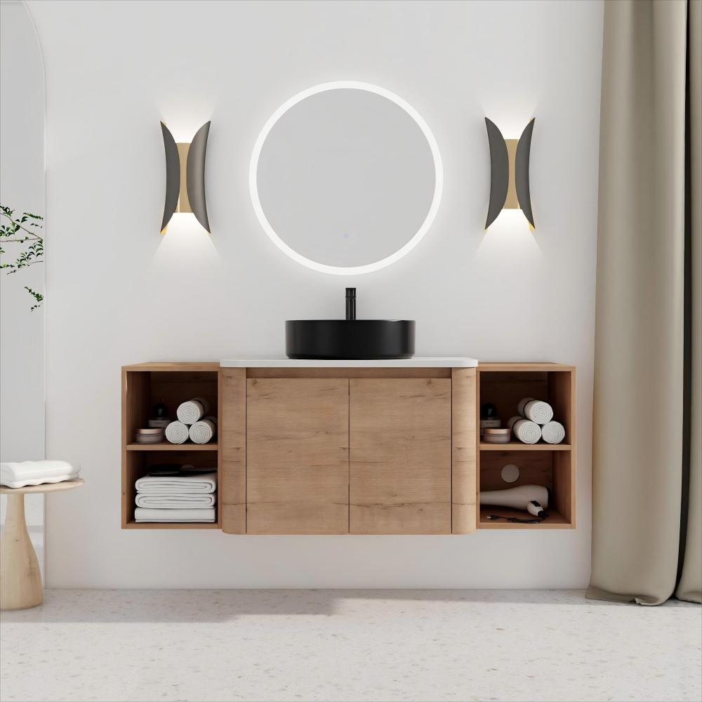 42'' Wall-Mounted Bathroom Vanity With Ceramic Art Sink, and 1-Storage Shelves, 2-Soft-Close Door, KD-Packing, Plywood