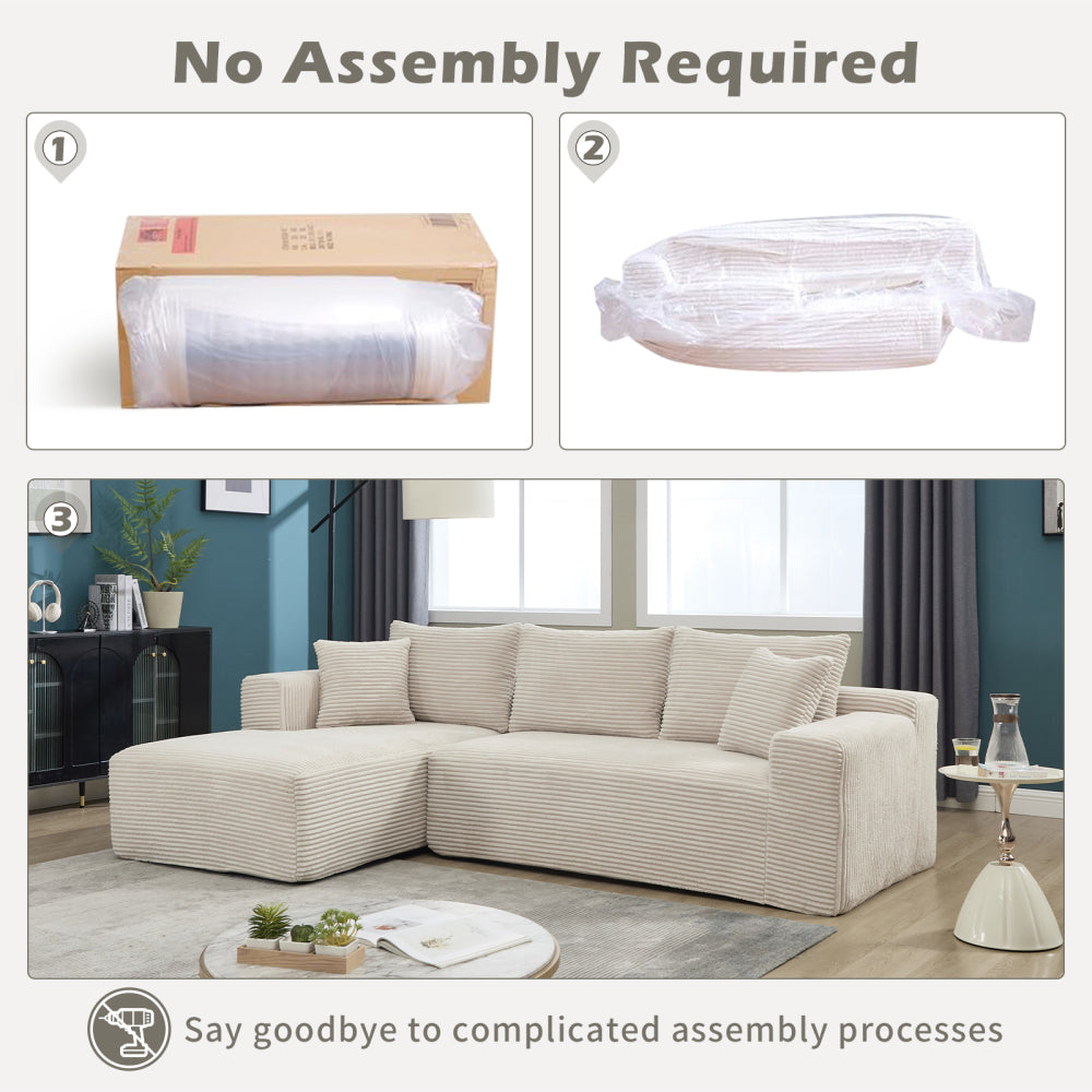 Modular Sectional Sofa Couches L-Shape Couch 3 Seat Modular Sofa Memory Foam Sectional Couches for Living Room, Cloud Couch with Oversized Chaise (Beige, Stripe (Left Facing Chaise))