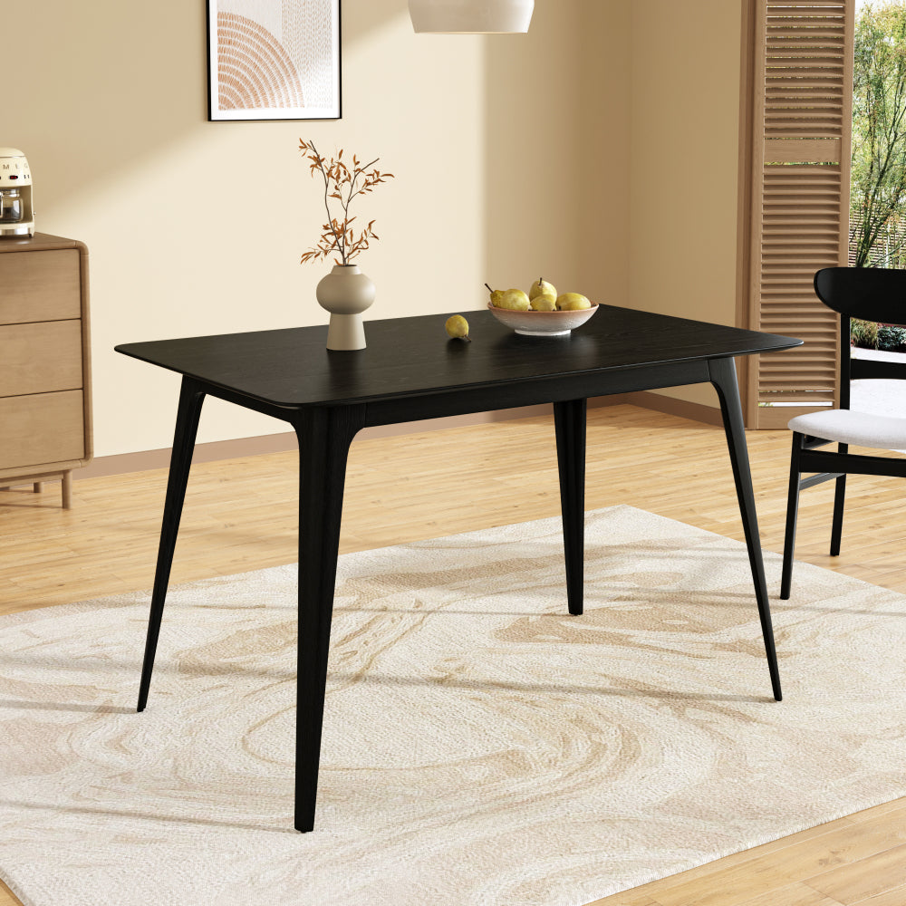 Mid-Century Modern 5-Piece Dining Set, Rubberwood Frame, One Table and 4 Upholstered Chairs, Black +Light Gray
