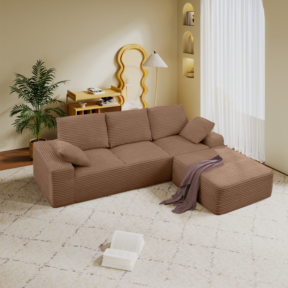 103.5" Cloud Sectional Couch with L-Shape Chaise,Modern Modular Sofa with Deep Seat, Upholstered Couches for Living Room Bedroom,No Assembly Required, Brown(Plush Corduroy Fabric)