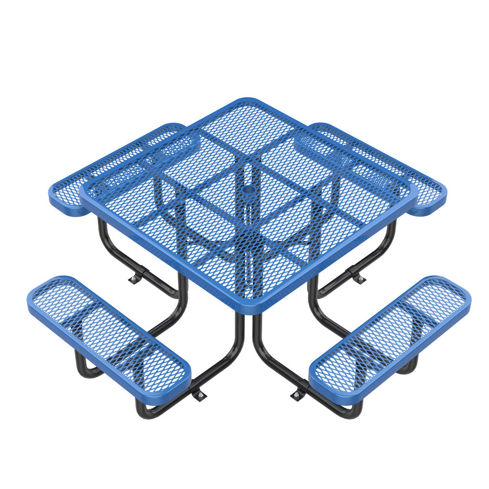 46-Inch Blue Square Picnic Table with Umbrella Hole