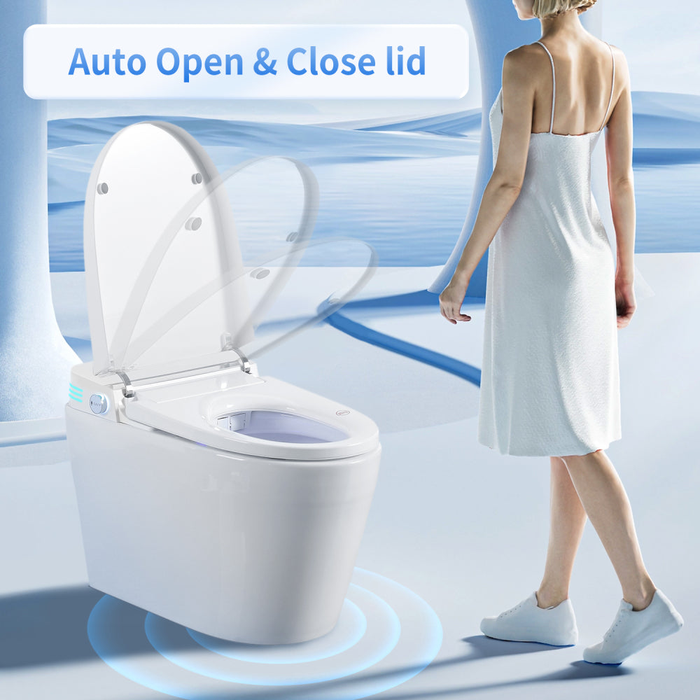 Tankless Smart Toilet With Bidet Built In, One-piece Bidet Toilet Seat, Auto Flush, Auto Open/Close,Heated Seat, Warm Water and Dry, Adjustable Temp,Remote Control Side Know