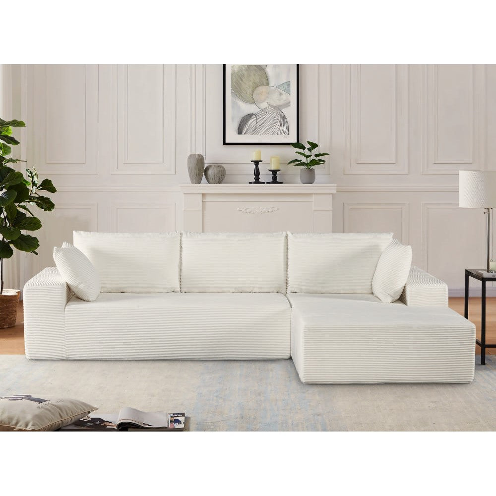 CozyForm Convertible Sectional Sofa in Soft Corduroy, Modern Comfy Couch with Full Foam Cushioning, Cozy Sleeper Sectional for Living Room, Bedroom, No Assembly Required, Ivory - Right Facing