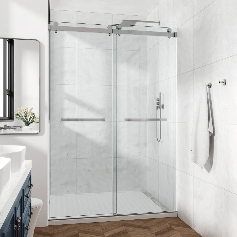 60*72" Frameless Double Sliding Shower Door, Double Shower Door, 3/8″ (10mm) SGCC Tempered Glass, Stainless Steel Gold