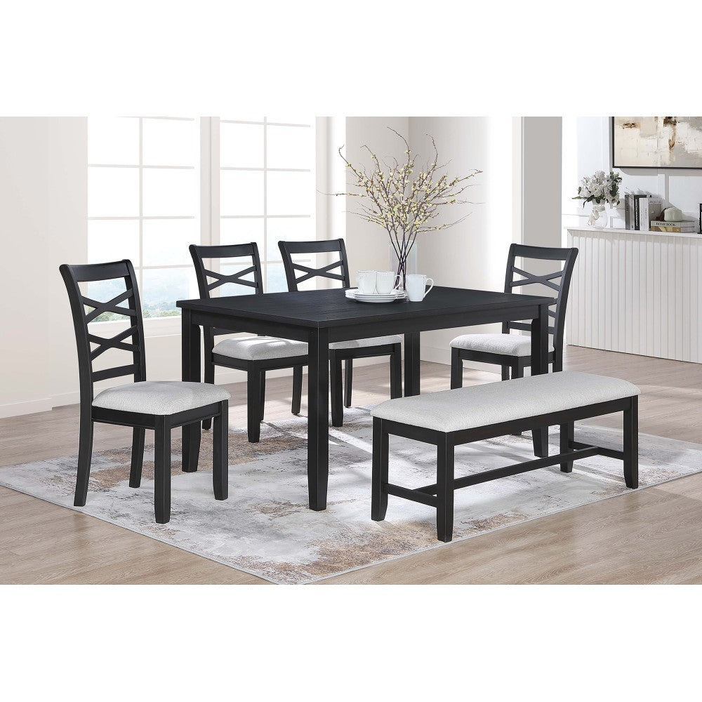 Dining Room Furniture 5pcs Set Charcoal Dining Table 4x Side Chairs Rubberwood Cross Back Design Chair Wooden Top